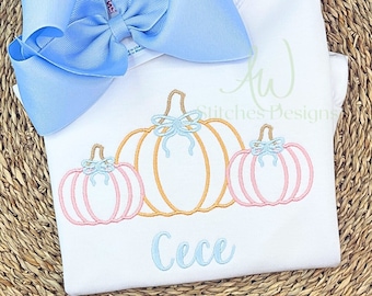 Pumpkin trio with bow satin stitch machine embroidery design file
