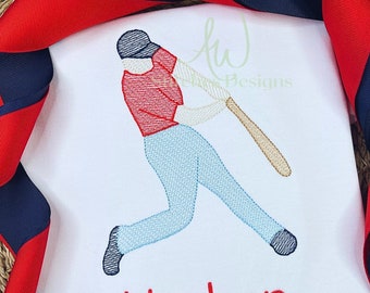 Baseball Player Sketch Embroidery Design (Digital Download)