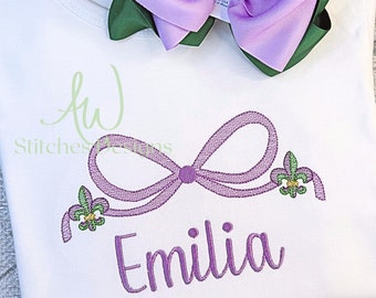 Mardi Gras Fleur de lis bow embroidery design | Mardi Gras Embroidery Design File |  sketch light fill stitch machine embroidery design file
