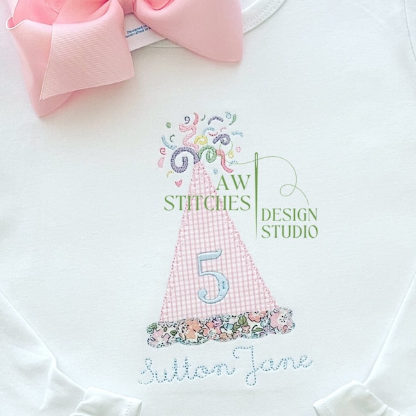 Birthday Party Hat Applique Blanket Stitch Machine Embroidery Design File