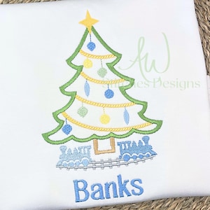 Christmas Tree with train satin stitch machine embroidery design file