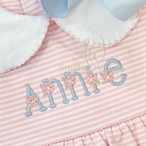 The bitty bloom satin stitch font for machine embroidery design file 1&quot;- 2.5&quot; upper and lowercase letters with BX