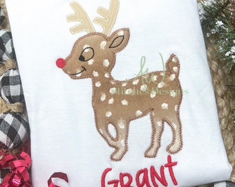 Reindeer Boy Christmas Reindeer Applique Zig Zag Stitch Applique Machine Embroidery Design File