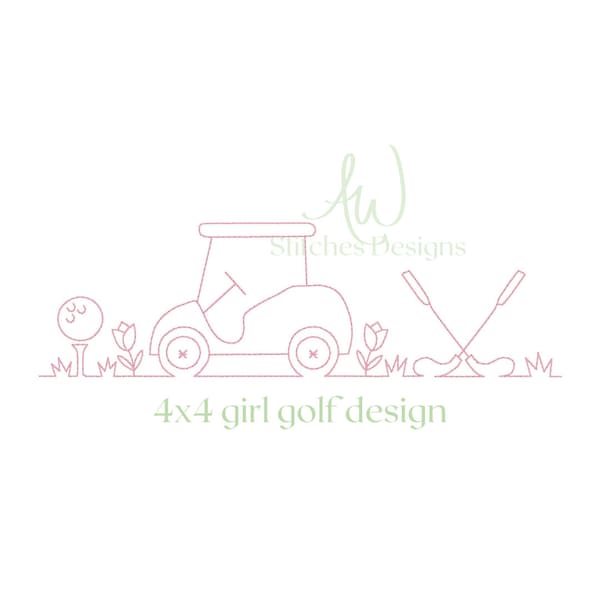 Golf trio BUNDLE 4x4 GIRL design ONLY golf cart golf clubs and golf ball bean stitch vintage stitch machine embroidery design