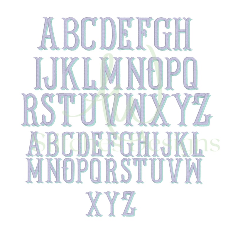 Peut inclure: Un alphabet de style vintage dans un sch&eacute;ma de couleurs violet clair et turquoise. Les lettres sont en majuscules et ont une police serif. Les lettres sont dispos&eacute;es sur deux lignes, la premi&egrave;re ligne contenant les lettres A &agrave; H et la deuxi&egrave;me ligne contenant les lettres I &agrave; Z.