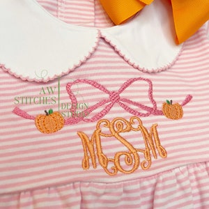 Pumpkin bow Autumn Fall vintage style machine embroidery design