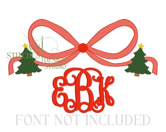Christmas Tree Bow Embroidery Design - Heirloom Bow - Vintage Stitch Sketch Fill Embroidery Design