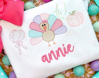 Turkey Trio Embroidery Thanksgiving Trio Embroidery with bow light fill stitch sketch stitch quick stitch machine embroidery design file