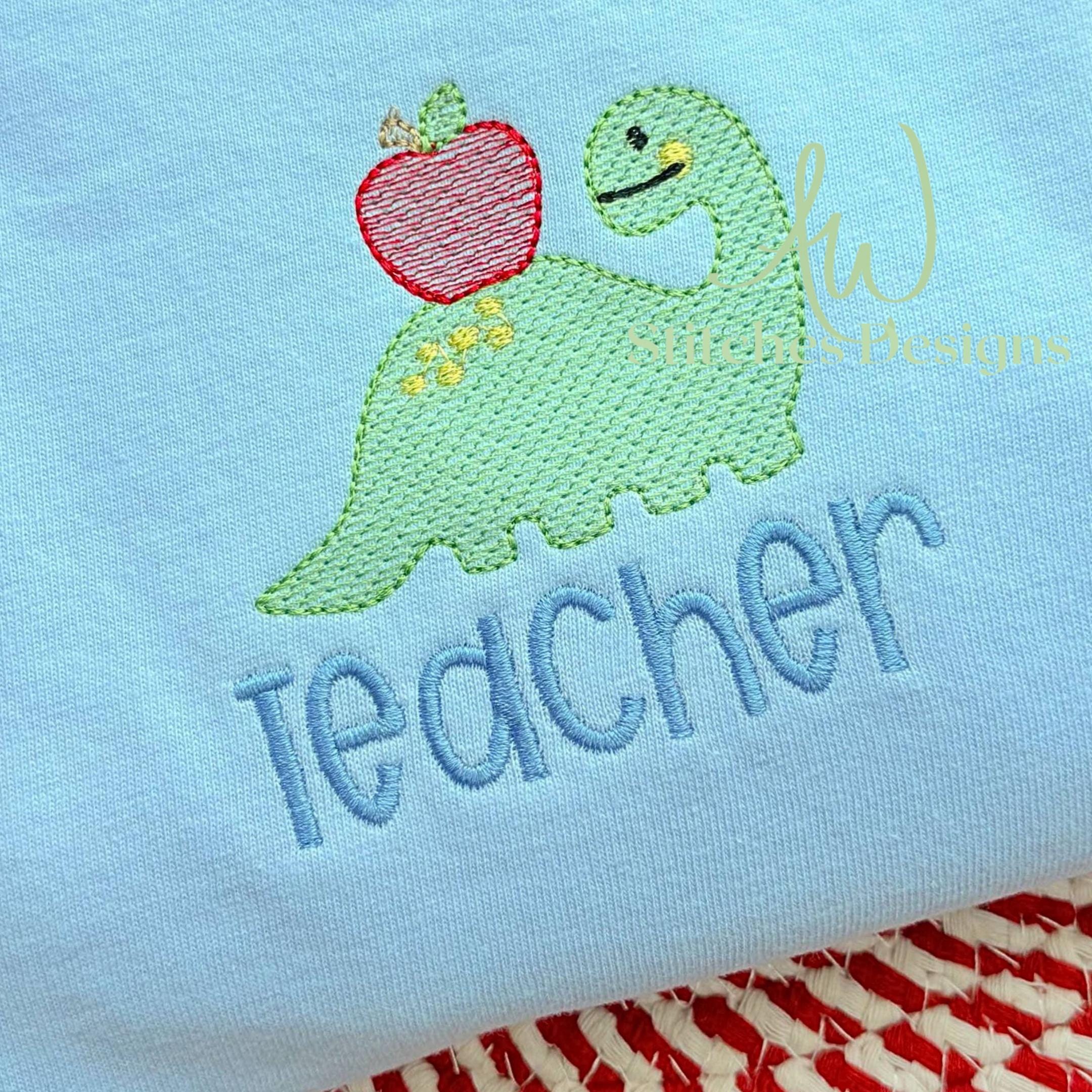 Mini Back to School Dinosaur With Apple Sketch Light Fill Stitch ...