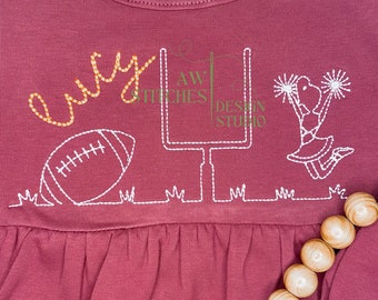 Cheerleader football trio sports fall sports line bean stitch vintage stitch quick stitch machine embroidery design file