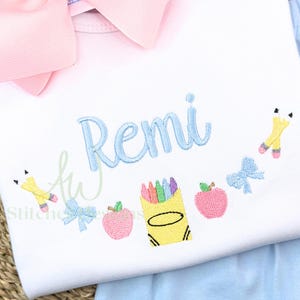 Crayon Box bow monogram frame, First day of school embroidery frame, Back to school monogram satin stitch machine embroidery design file
