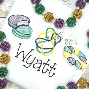 Mardi Gras moon pie beads king cake szkic wypełnienia, lekkie wypełnienie, szybki ścieg maszynowy projekt haftu plik