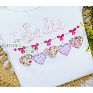 Heart Valentine&#39;s Day Bunting Applique Machine Embroidery Design