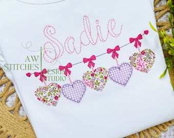 Heart Valentine's Day Bunting Applique Machine Embroidery Design