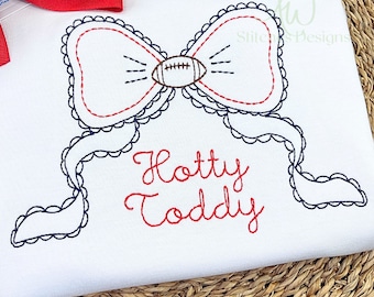 Football heirloom bow vintage stitch bean stitch machine embroidery design file