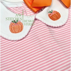 Calabaza otoño otoño con arco mini relleno bordado monograma acento, 1&quot;, 1,25&quot;, 2&quot; diseño de bordado de máquina