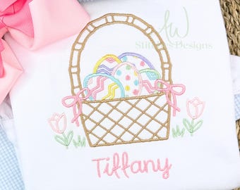 Easter Basket with Bow Satin Stitch Embroidery Design File | Digital Design for Embroidery Machine