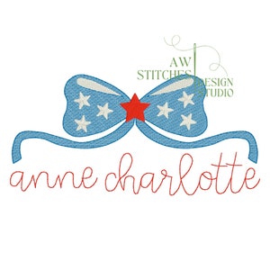 Patriotic 4th of July Fourth of July Stars and Stripes Bow sketch bean stitch, quick stitch machine embroidery design file