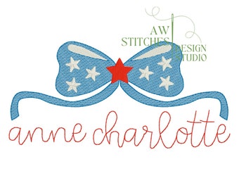 Patriotic Stars and Stripes Bow Embroidery Design (Digital Download)