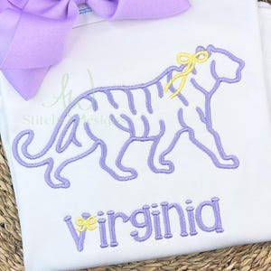 Tiger with bow mascot satin stitch machine embroidery design file