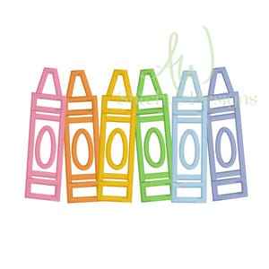 Colorful crayon silhouettes shown as a digital mockup.
