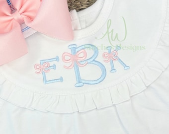 The bitty bow satin stitch font for machine embroidery design file 1&quot;- 2.5&quot; upper and lowercase letters with BX