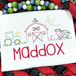 Farm Trio Farmer Barn Pig Cow Tractor line bean stitch vintage stitch quick stitch machine embroidery design file