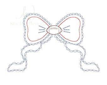 Football heirloom bow vintage stitch bean stitch machine embroidery design file