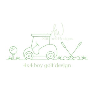 Golf trio 4x4 JONGEN ontwerp ALLEEN golfkar golfclubs golfbal bonensteek vintage steek machine borduurwerk ontwerp