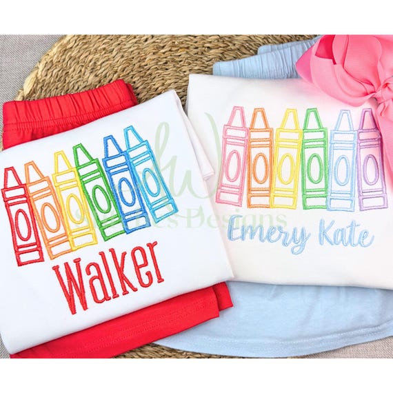Crayon row, back to school, first day of school, crayon trio, crayon satin stitch machine embroidery design file