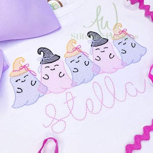 Ghost Halloween Girl Ghost Friendly Ghost with Bow sketch stitch vintage bean stitch machine embroidery design file