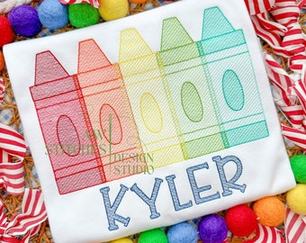 Crayon back to school first day row of crayons trio crayon vintage stitch, sketch stitch, bean stitch, machine embroidery design file