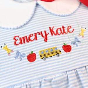 School bus bow monogram frame, First day of school embroidery frame, Back to school monogram satin stitch machine embroidery design file