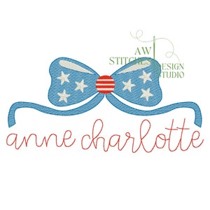 Patriotic Flag 4th of July Fourth of July Stars and Stripes Summer Bow sketch bean stitch, quick stitch machine embroidery design file