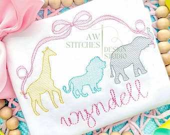 Diseño de bordado de bocetos de animales del zoológico (descarga digital)