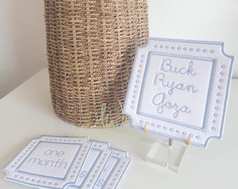 In the Hoop Milestone Card Satin Stitch Machine Embroidery Design, ITH French Knot Plaque Embroidery, Grandmillennial Baby Milestone Design