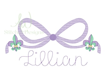 Mardi Gras Fleur de lis bow embroidery design | Mardi Gras Embroidery Design File |  sketch light fill stitch machine embroidery design file