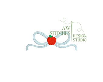 Apple Bow Mini Fill Stitch Vintage Style Machine Embroidery Design 2 inch