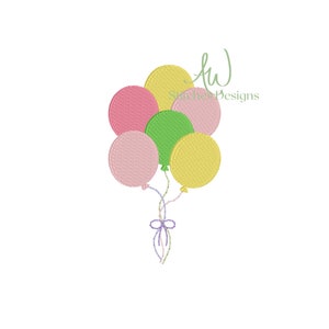 Balloons with bow birthday balloons larger bundle mini fill stitch machine embroidery mini design