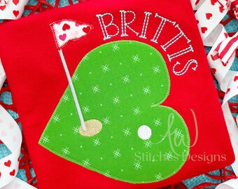 Valentine's Day Golf Heart Applique Embroidery Design - A ZigZag Stitch Applique Machine Embroidery Design File