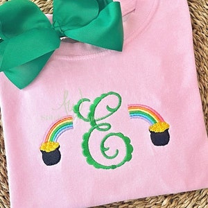 St. Patrick's Day Rainbow Pot of Gold side monogram fill stitch machine embroidery design file