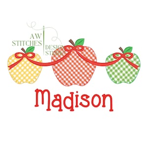 Apples back to school apples with bow first day of school supplies heirloom bow apple trio applique machine embroidery design