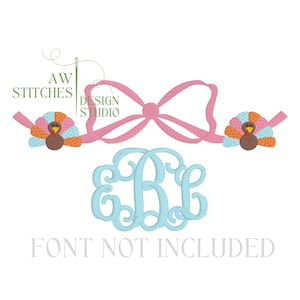 Autumn fall turkey bow vintage style machine embroidery design