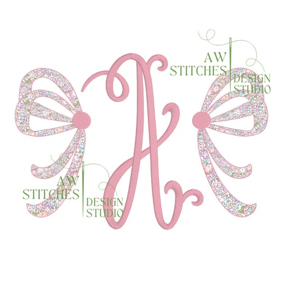 Side Monogram Heirloom Bow Bean stitch applique machine embroidery design