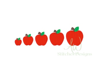 Apple mini back to school first day of school mini fill stitch machine embroidery mini design