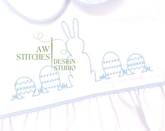 Easter bunny rabbit with Easter eggs bean stitch, quick stitch machine embroidery design file