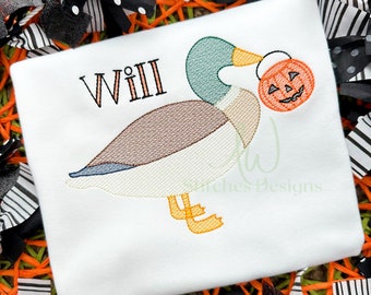 Halloween Mallard Pumpkin Duck sketch stitch quick stitch light fill stitch machine embroidery design file