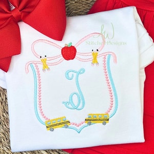 Back to School School Supply Bow Crest Monogram Frame Embroidery Design File