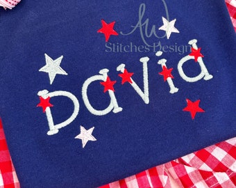 Star Spangled Patriotic 4th of July satin stitch font machine embroidery design file
