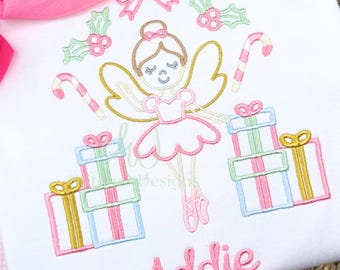 Sugar Plum Fairy with Christmas presents, Christmas Ballerina satin stitch machine embroidery design file